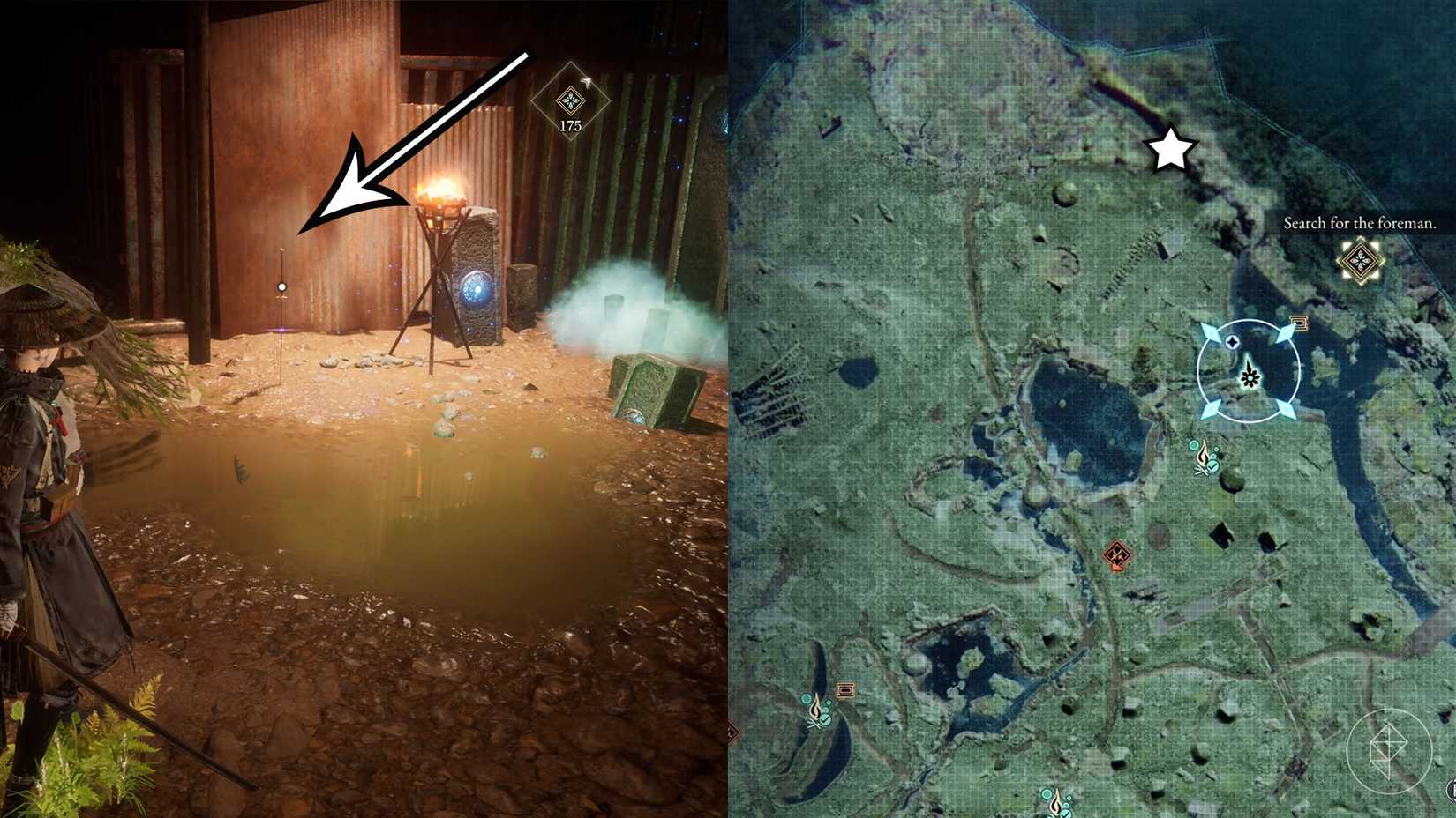 A montage of two Beast of Reincarnation images showing the location of the Cirrus Sword