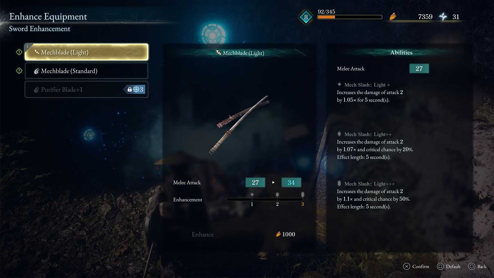 A Beast of Reincarnation screenshot showing the enhance equipment screen