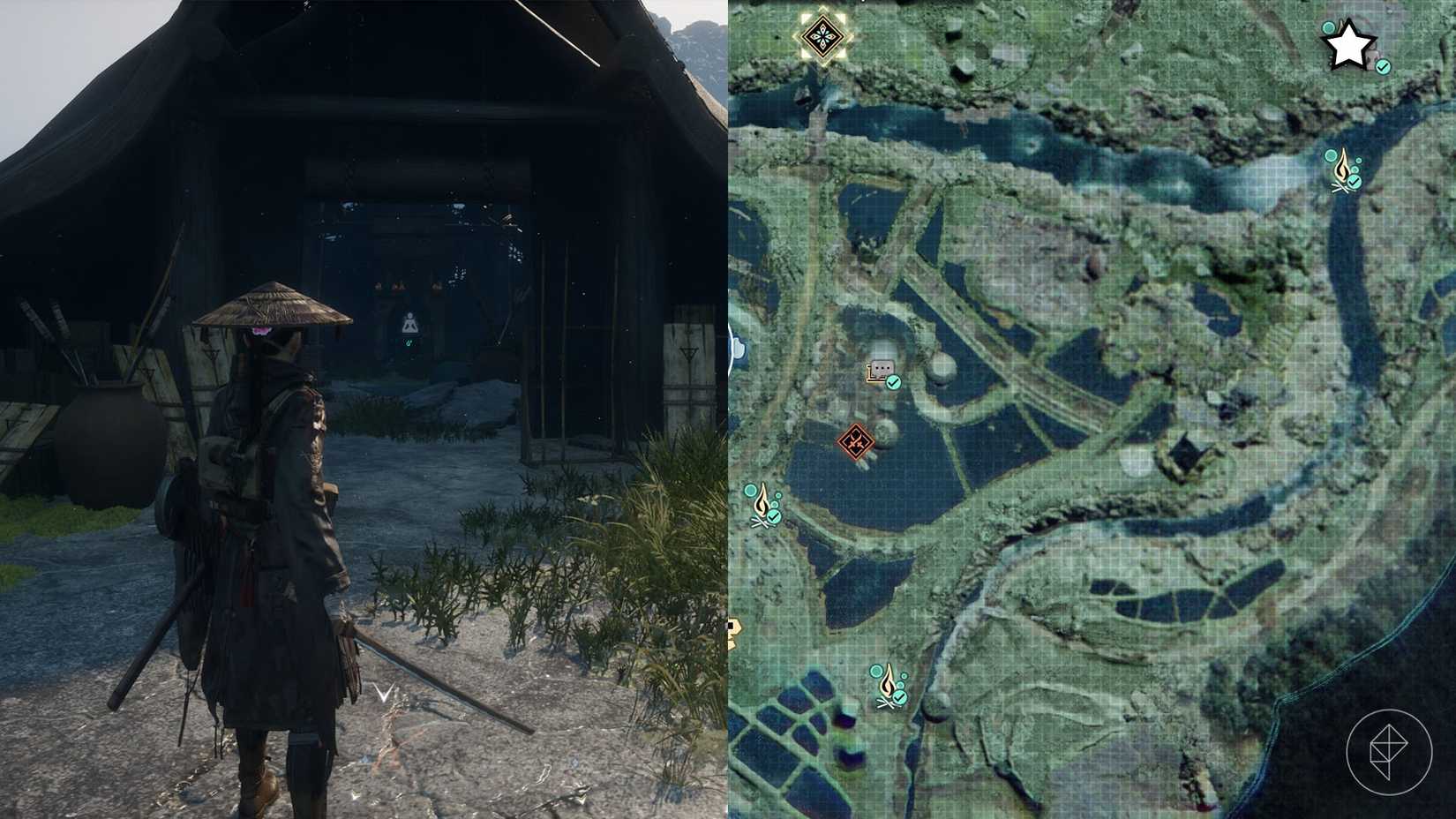 A montage of two Beast of Reincarnation images showing the location of the Mechblade (Light)