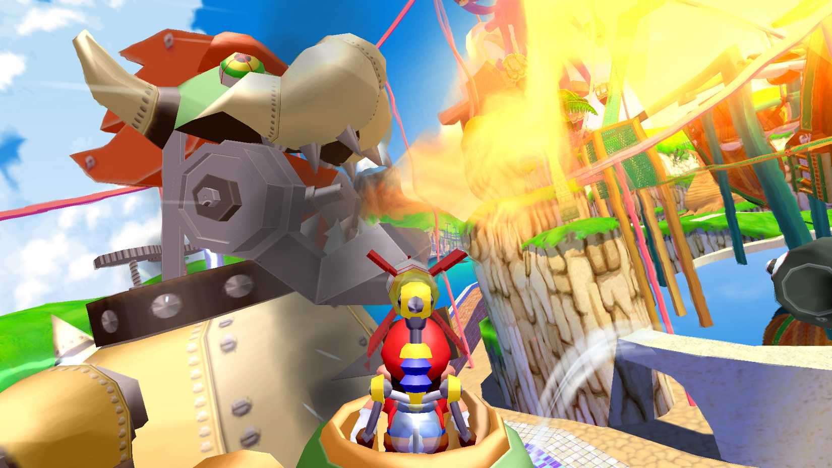 mario fights bowser mecha on rollercoaster