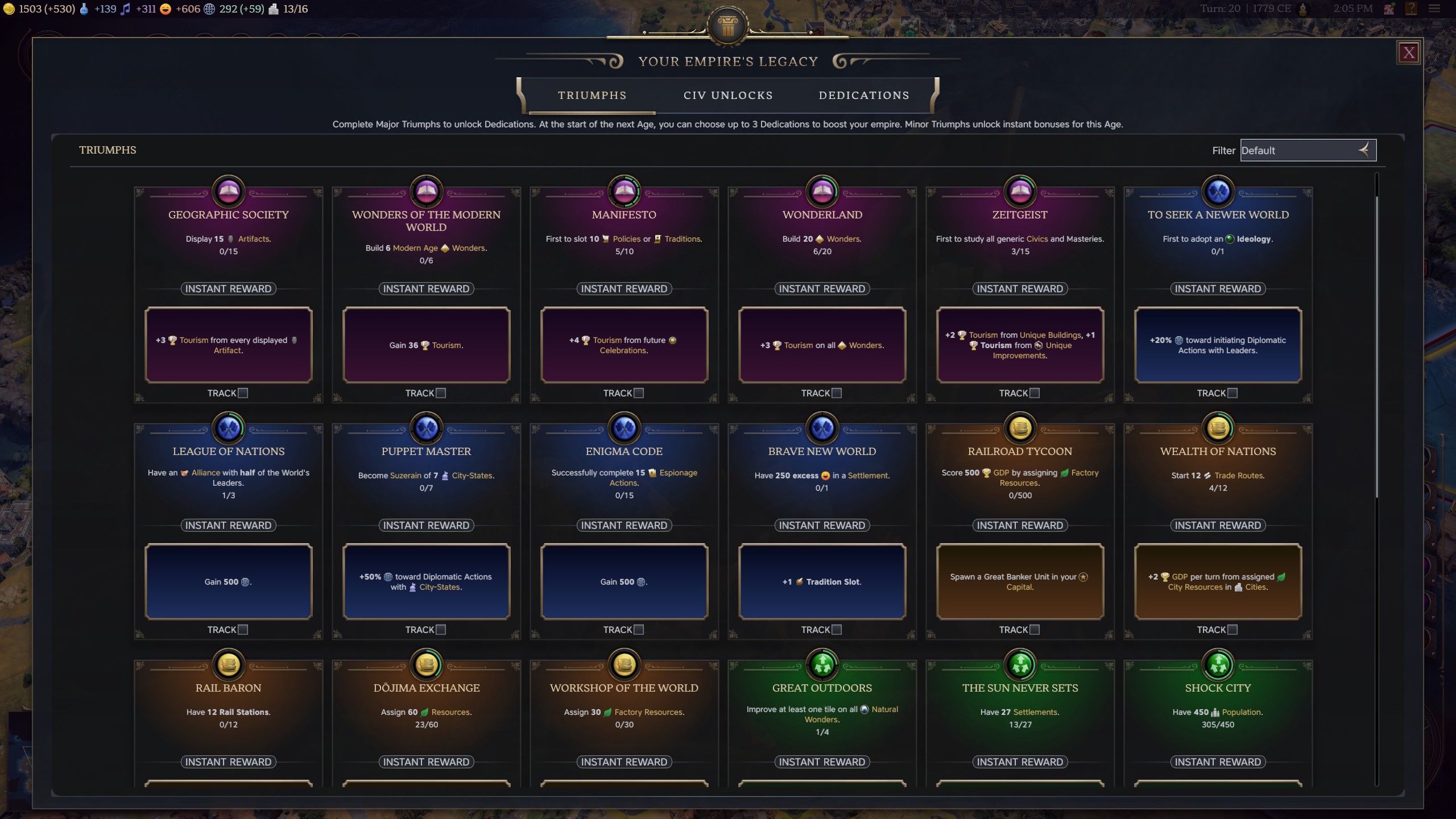 A list of triumphs in Civ 7