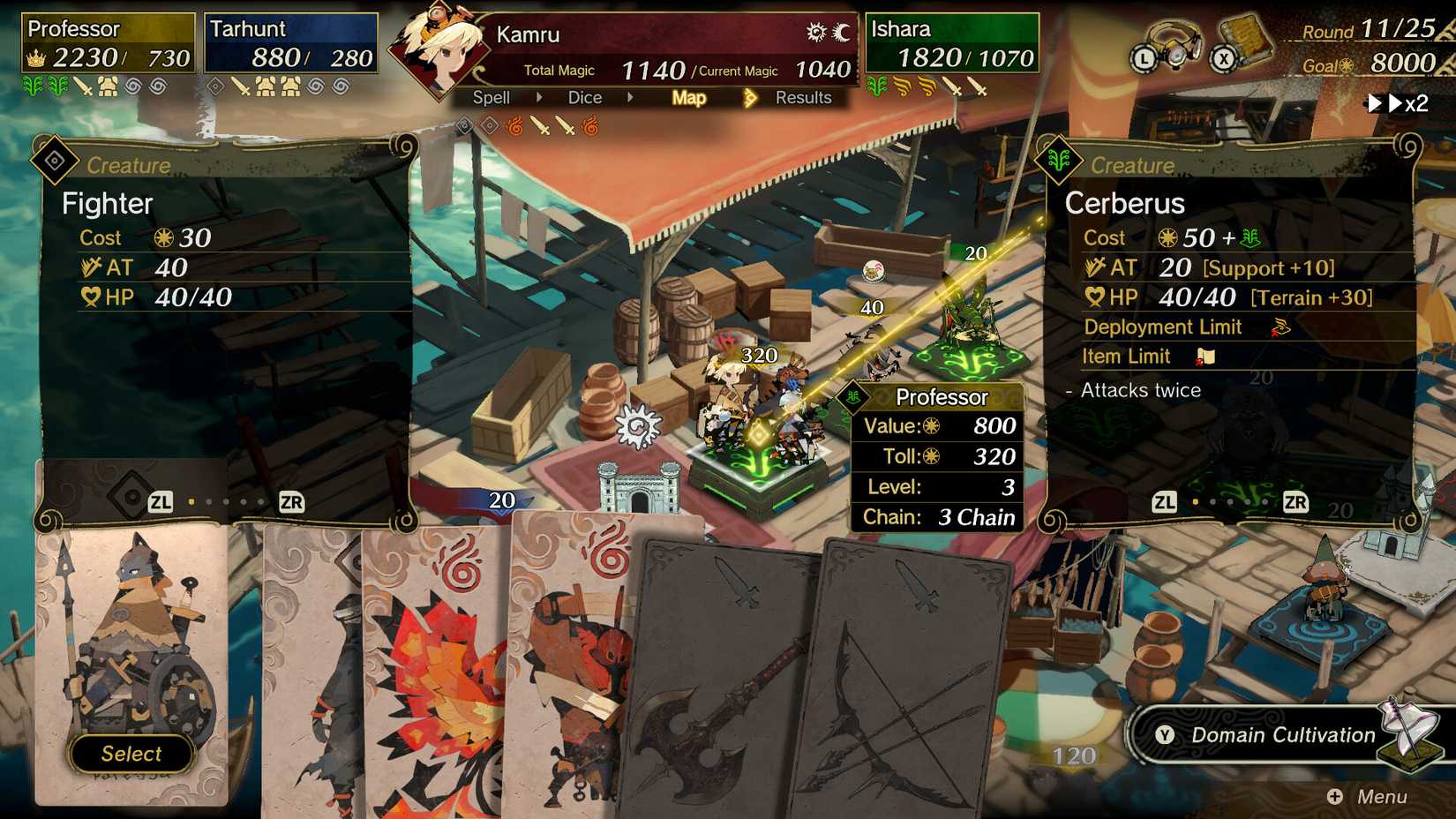 A character chooses cards in Culdcept Begins.