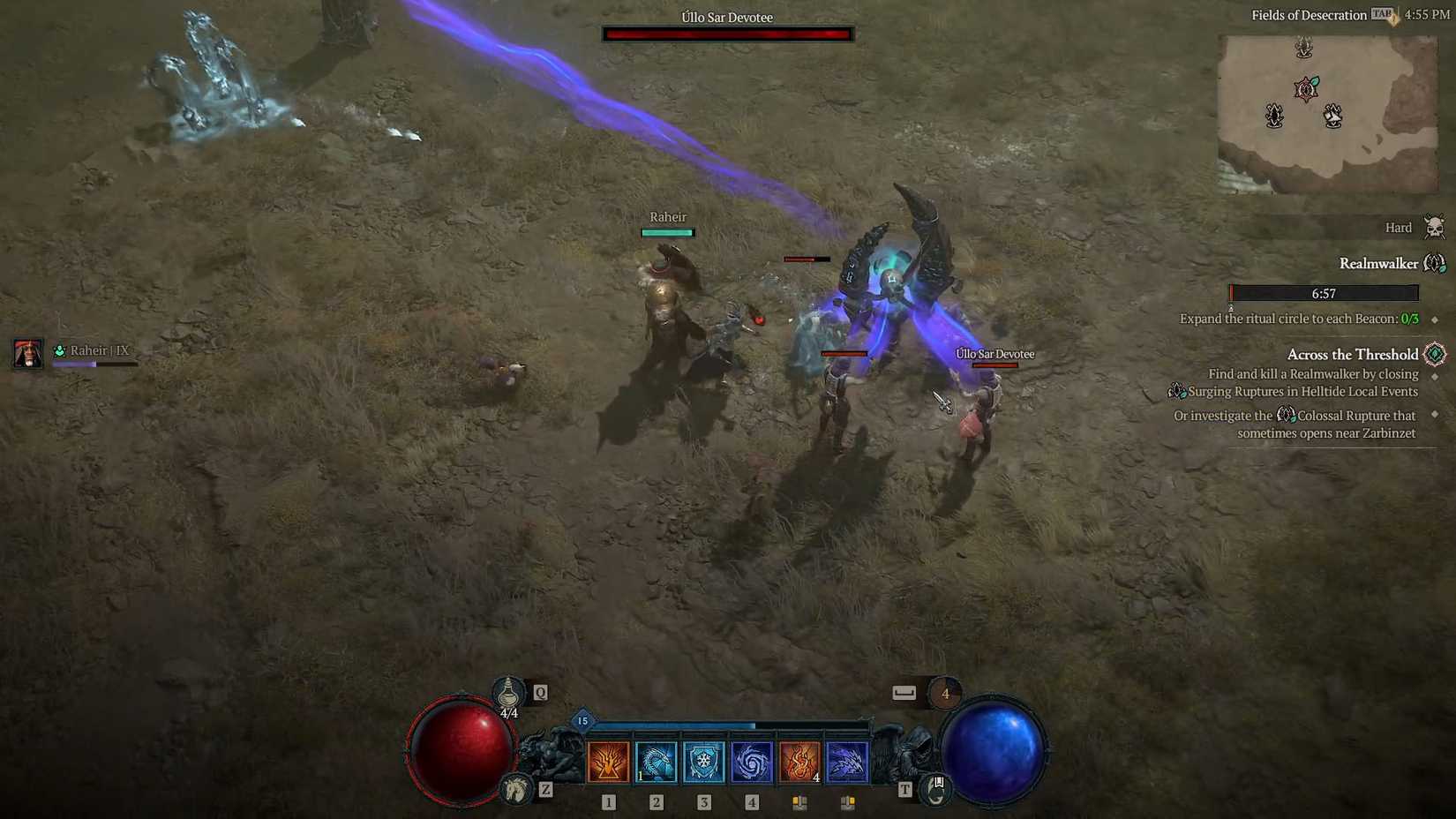 A Diablo 4 screenshot showing a rupture in the Realmwalker world event in Season 14