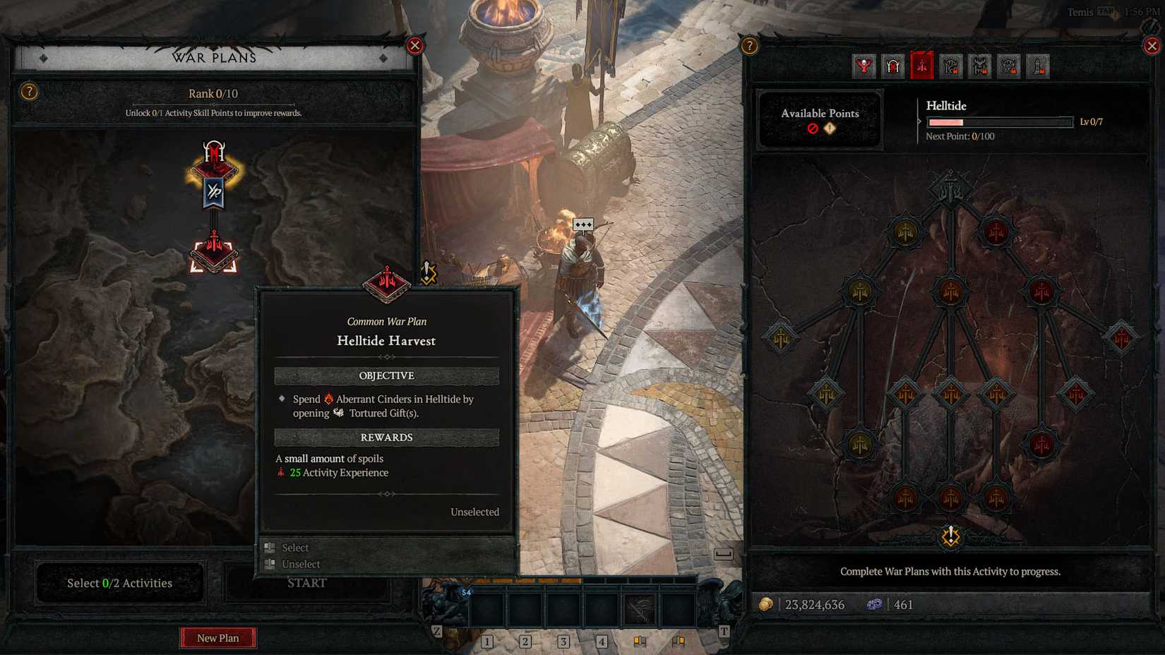 Una captura de pantalla de Diablo 4 que muestra la pantalla de Planes de guerra.