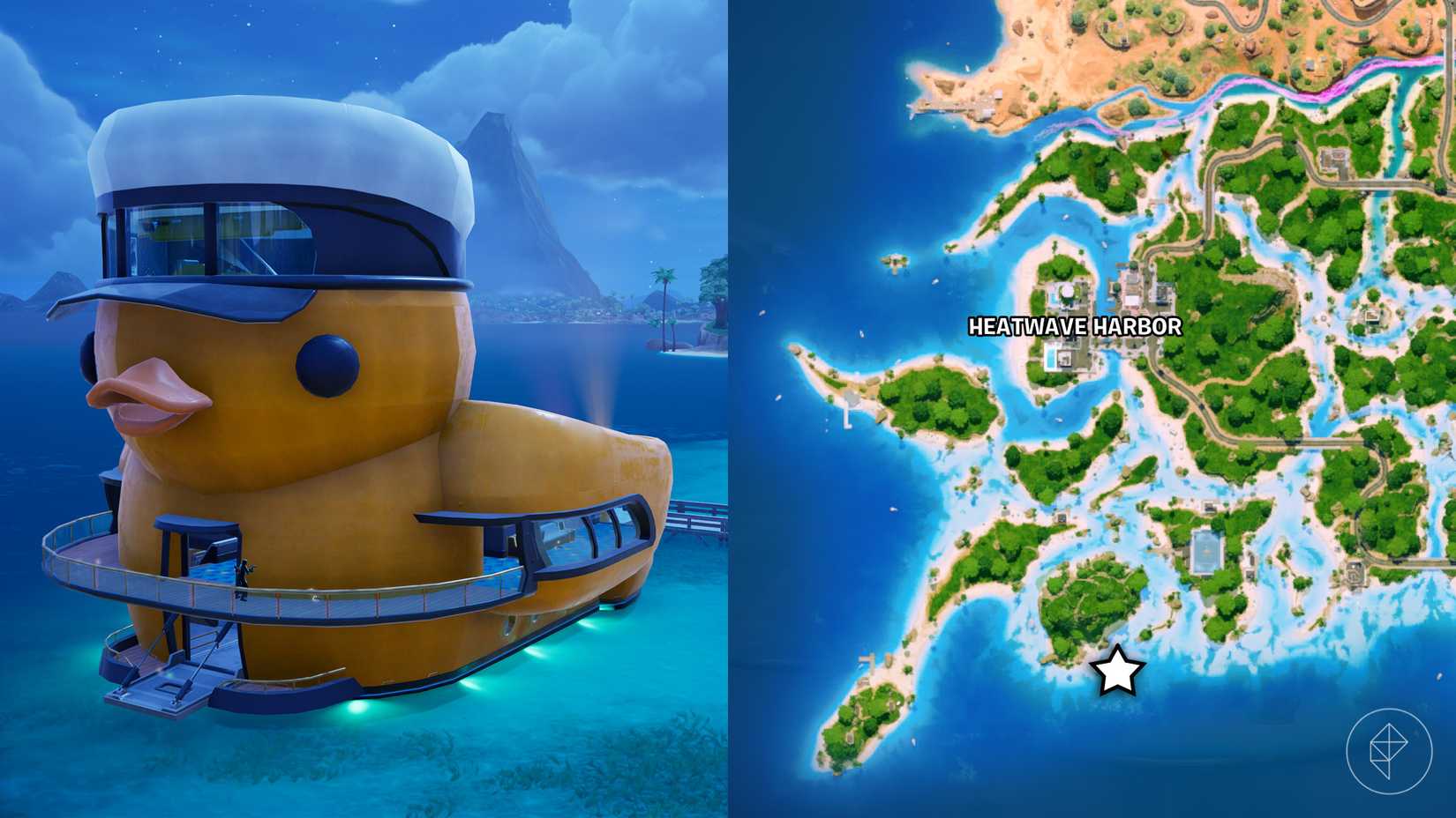 A yacht in the shape of a rubber duck in Fortnite Chapter 7 Season 3.