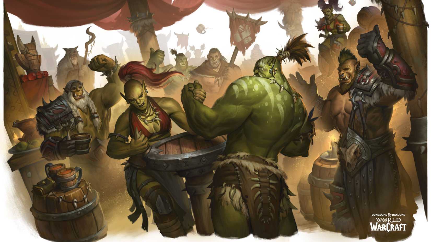 Hai chiến binh Orc đang vật tay trong Dungeons & Dragons: World of Warcraft