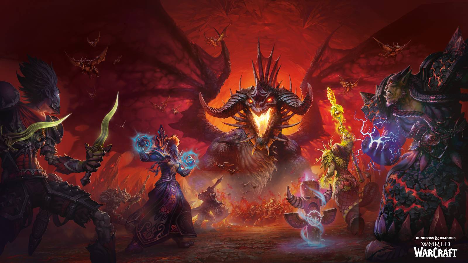 Một nhóm anh hùng chiến đấu với rồng đen Onyxia trong Dungeons & Dragons: World of Warcraft