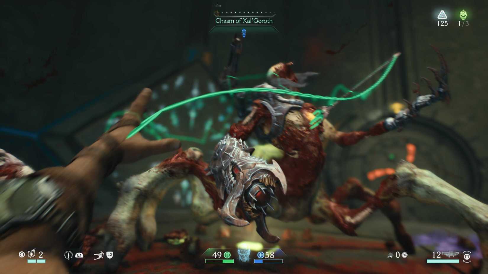 Doom TDA Revelations green chain spear hooked into an enemy