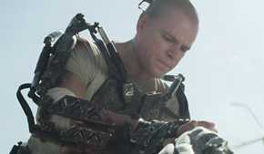 Matt Damon's Max struggles with his new exoskeleton in Elysium