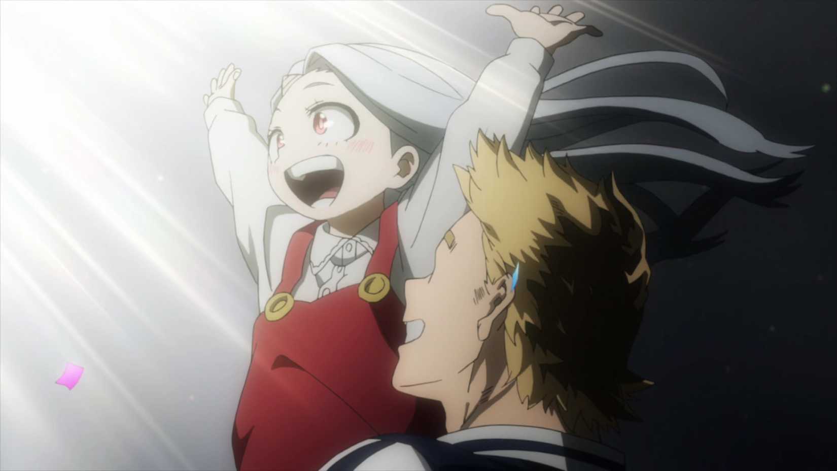 Child Eri looks happy as Mirio looks on in My Hero Academia