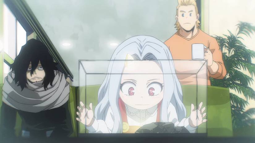 Eri trains her Quirk while Aizawa and Mirio look on in My Hero Academia