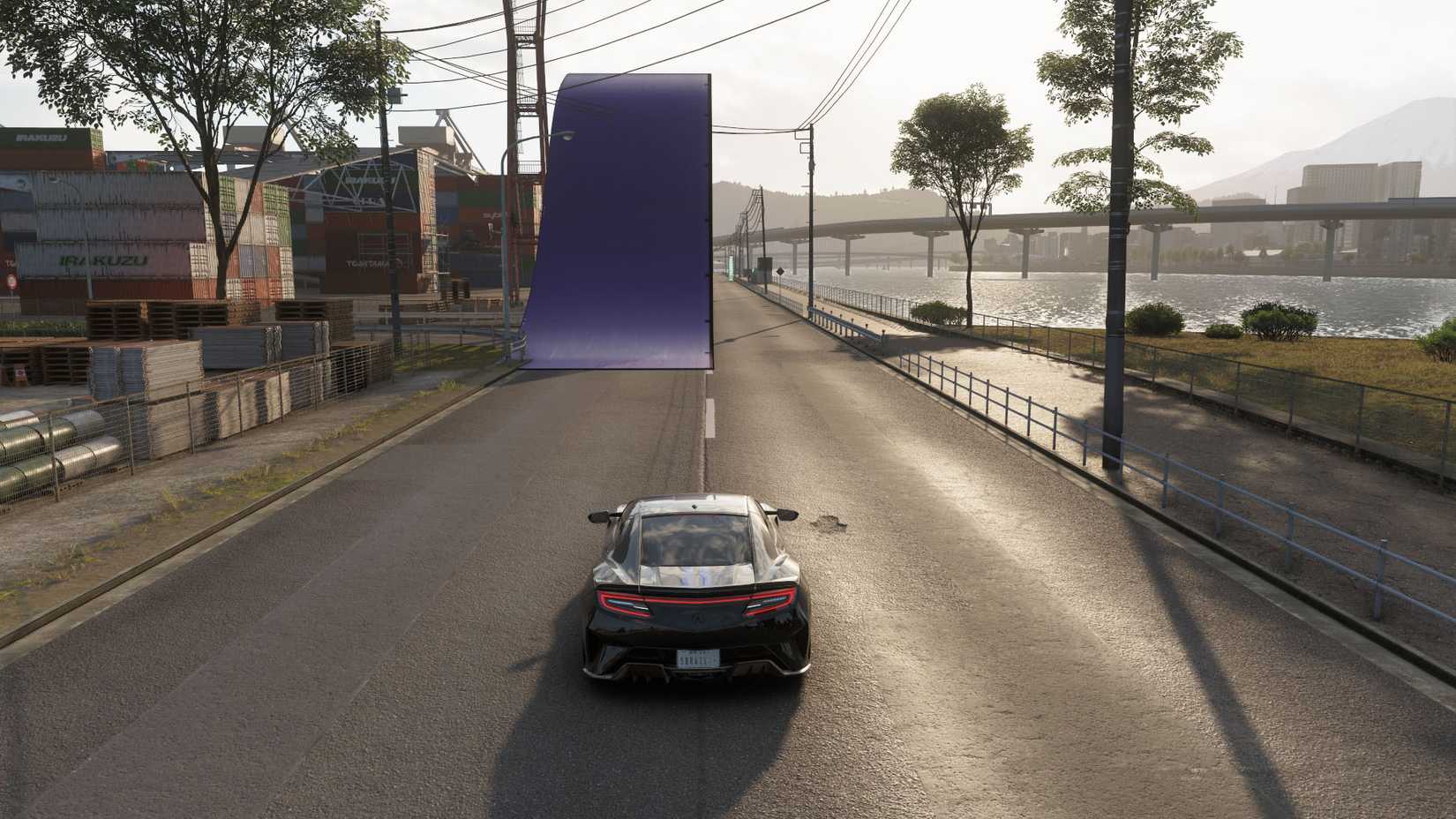 A Forza Horizon 6 screenshot showing a custom event with a single ramp for players to perform the barrel roll skill