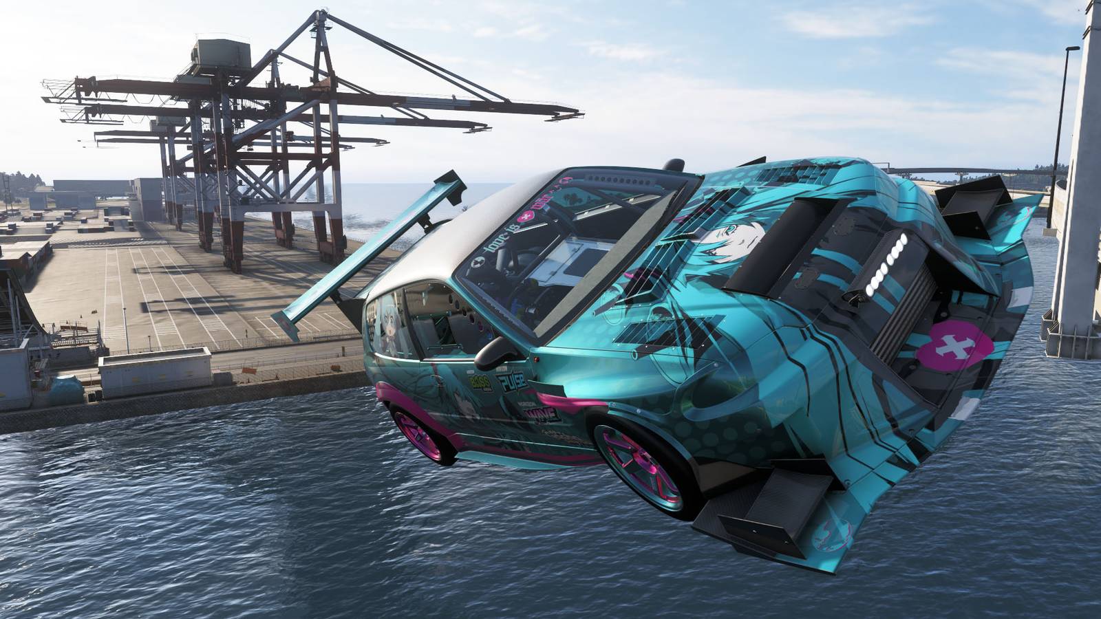 A Forza Horizon 6 screenshot showing a car in the air performing a barrel roll skill