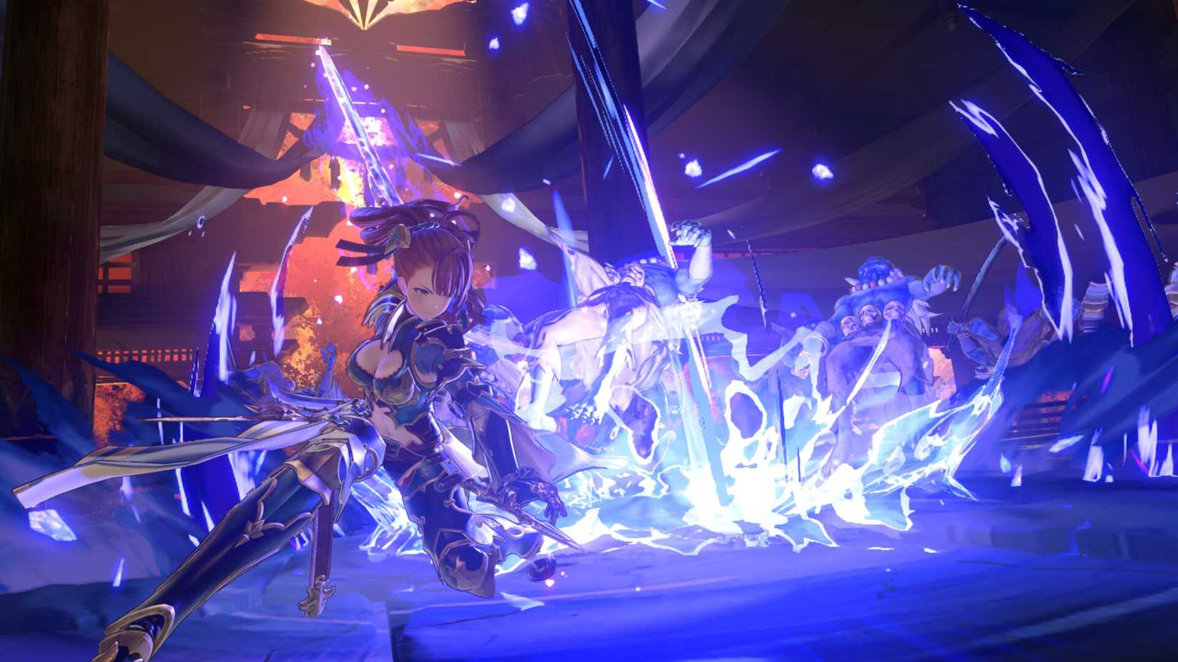 A character does a blue attack in Granblue Fantasy: Relink - Endless Ragnarok.