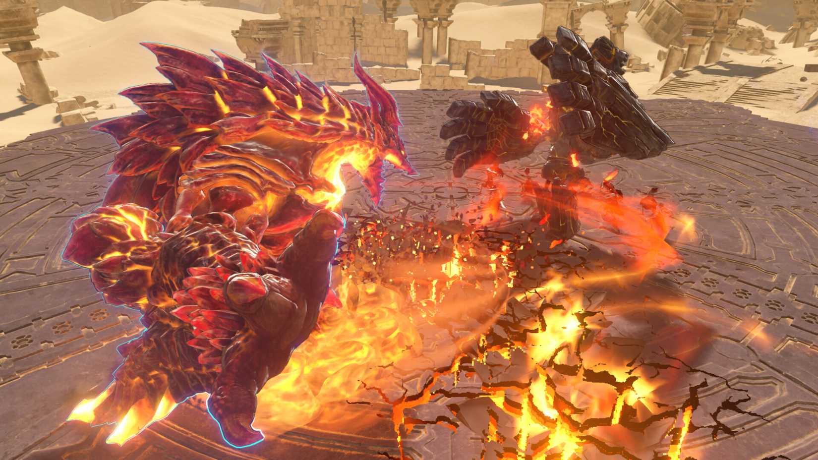 A character fights a rock beast in Granblue Fantasy: Relink - Endless Ragnarok.