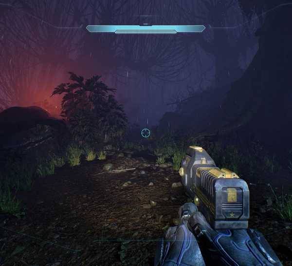 The player in Halo: Campaign Evolved looking up the slope towards the Fog skull.