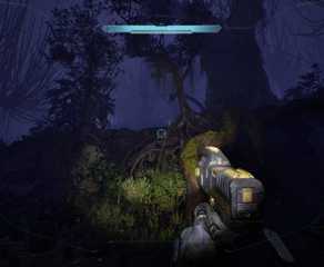 The player in Halo: Campaign Evolved looking between the two trees.
