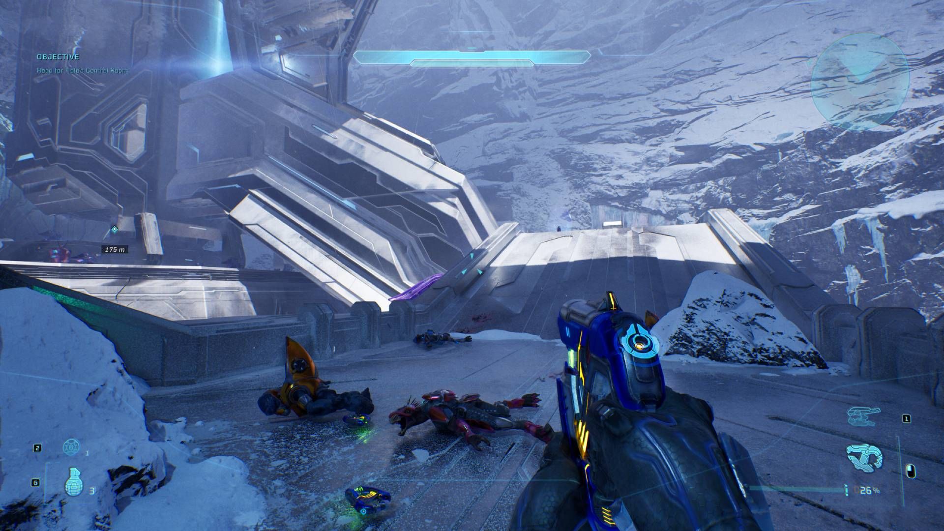 The player in Halo Campaign Evolved on the bridge above the Cowbell skull.