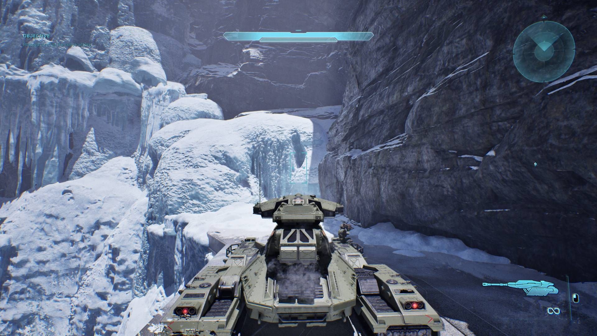 The player in Halo Campaign Evolved driving a scorpion tank.