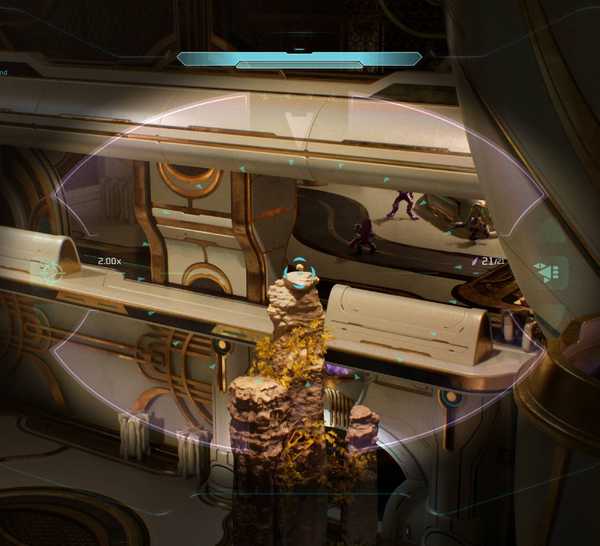 Campaign Evolved aiming down the sights at the skull on top of the rock.