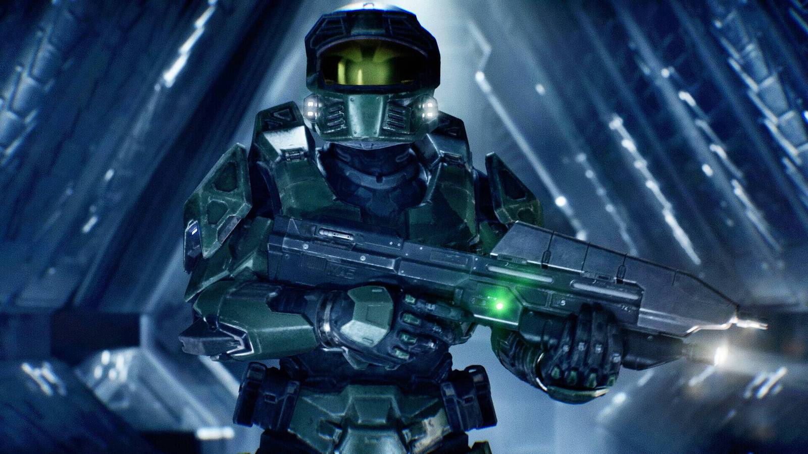 Master Chief in Halo: Campaign Evolved holding an assault rifle.