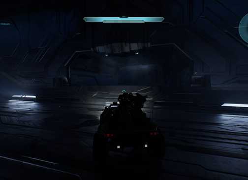 Master Chief in the warthog looking at the window that has the Forgotten terminal below it