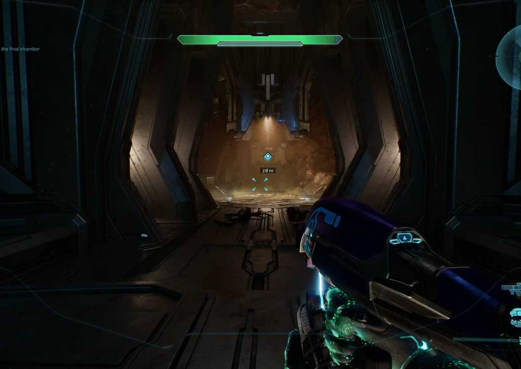 Campaign Evolved looking through a doorway.
