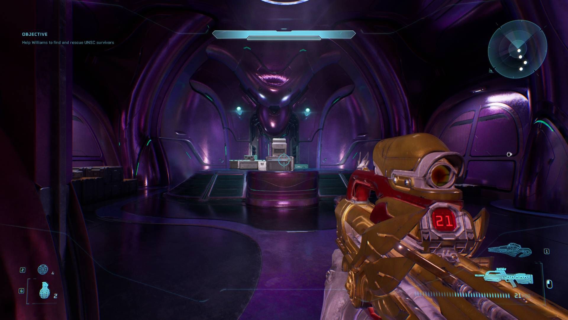 Der Spieler in Halo: Campaign Evolved blickt auf das Penitent Report-Terminal.