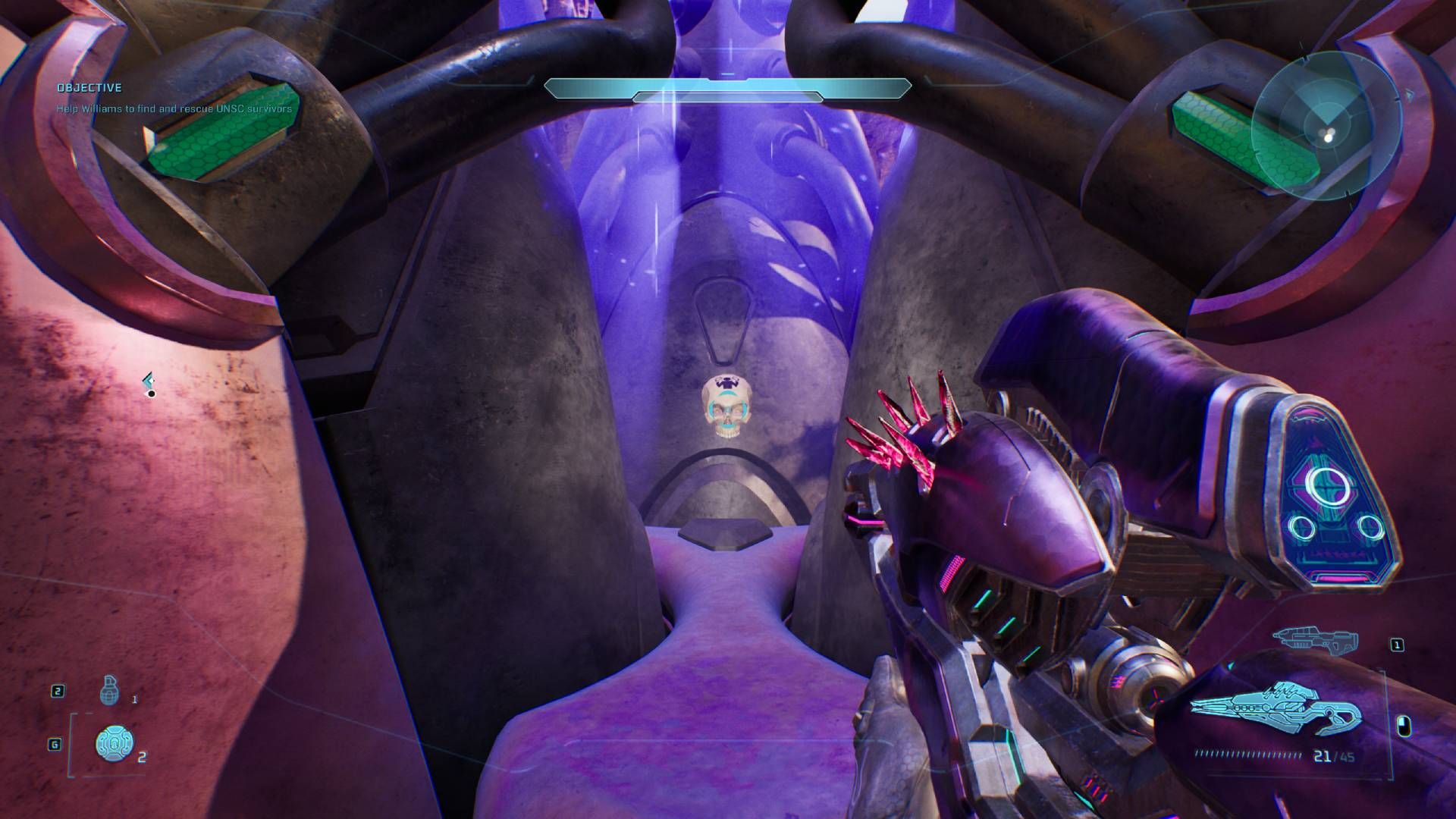 Der Spieler in Halo: Campaign Evolved schaut auf den Temperamental-Sch&auml;del.