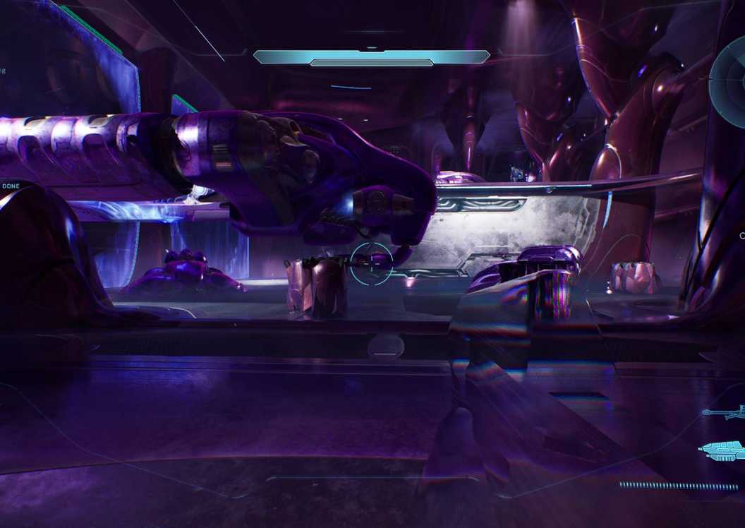Campaign Evolved looking at the Covenant dropship leaving the hangar.