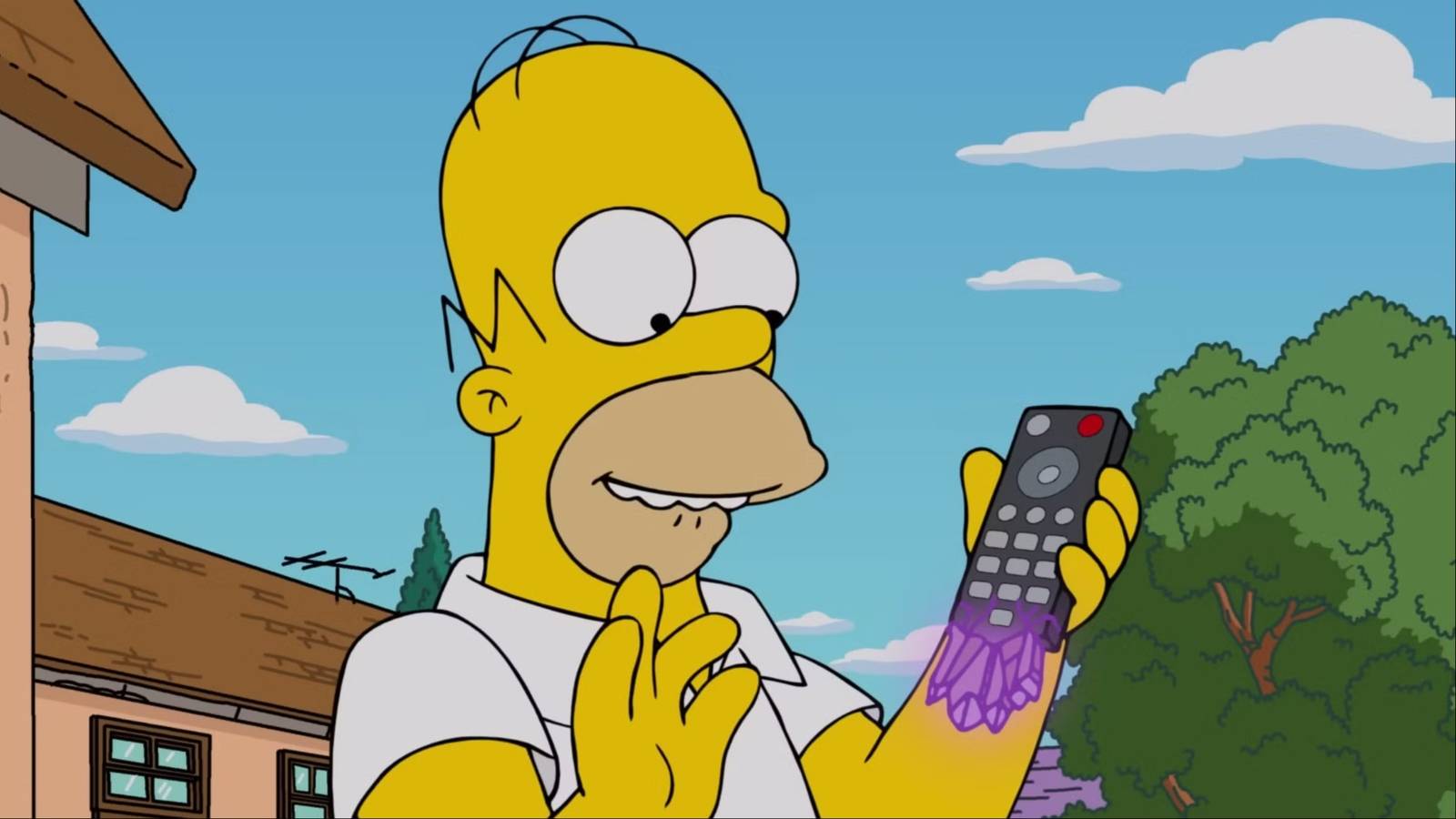 Homer Simpson cầm điều khiển Zero Point trong Fortnite