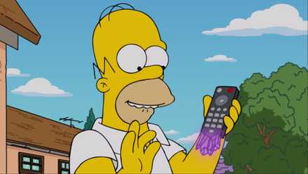 Homer Simpson holding up Zero Point remote controller in Fortnite
