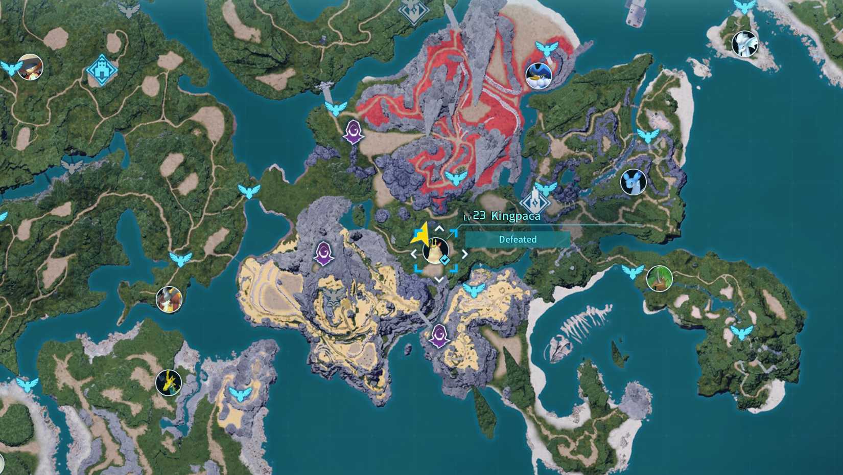 A map of the area in Palworld, showing a defeated Kingpaca