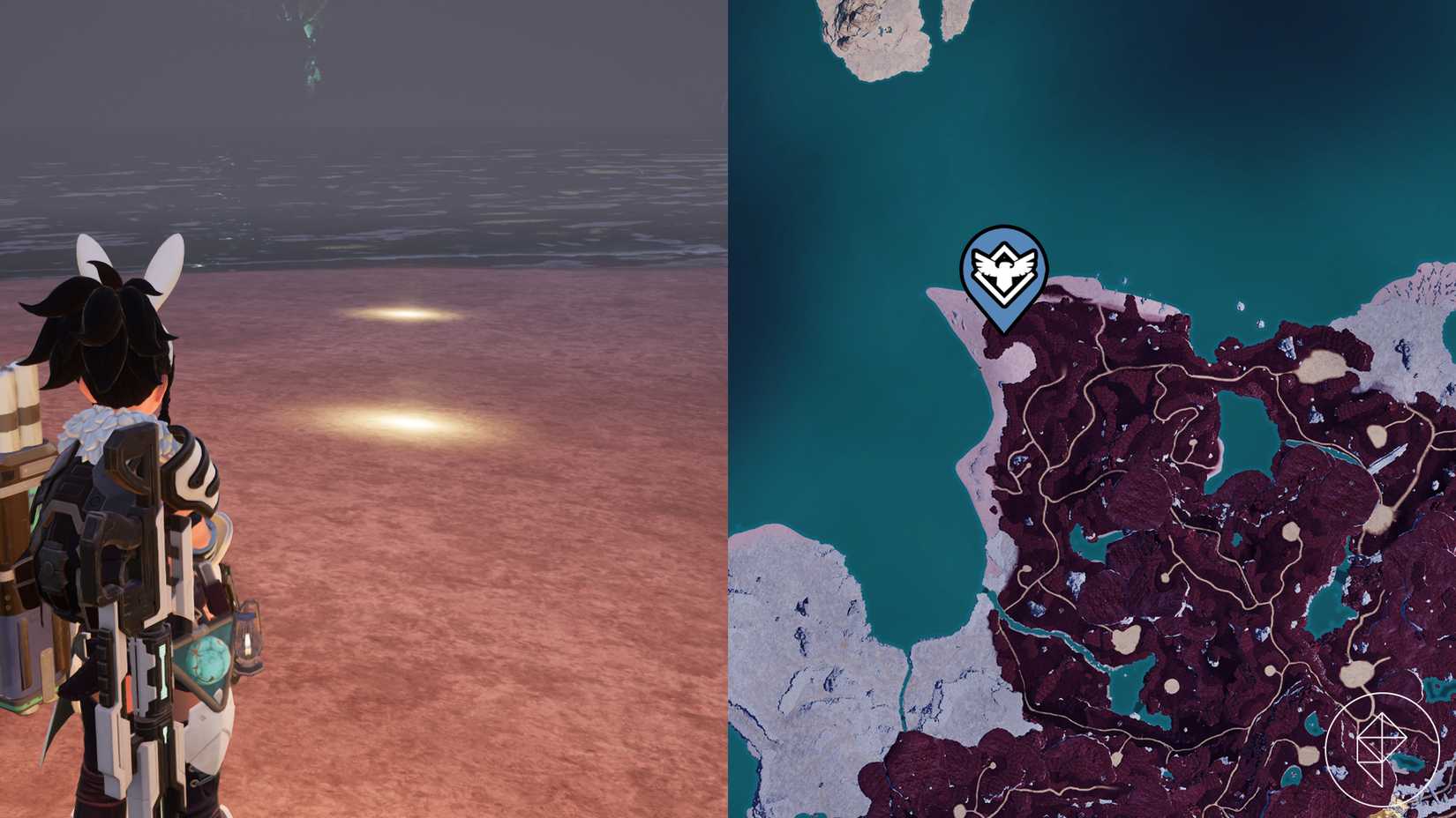 A character sees several glowing spots on the northwest part of Feybreak Island.