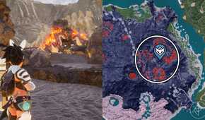 Moldron climbing up cliffs in Palworld