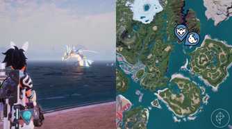 A huge serpent in the water in Palworld