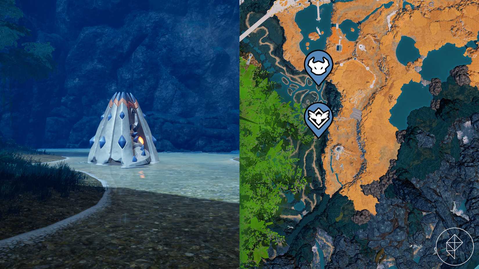 A cone-shaped Pal, Aegidron, hiding in Palworld