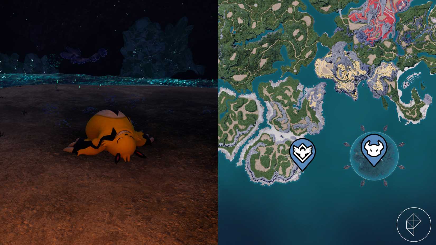 A sleeping Grizzbolt in a cave in Palworld