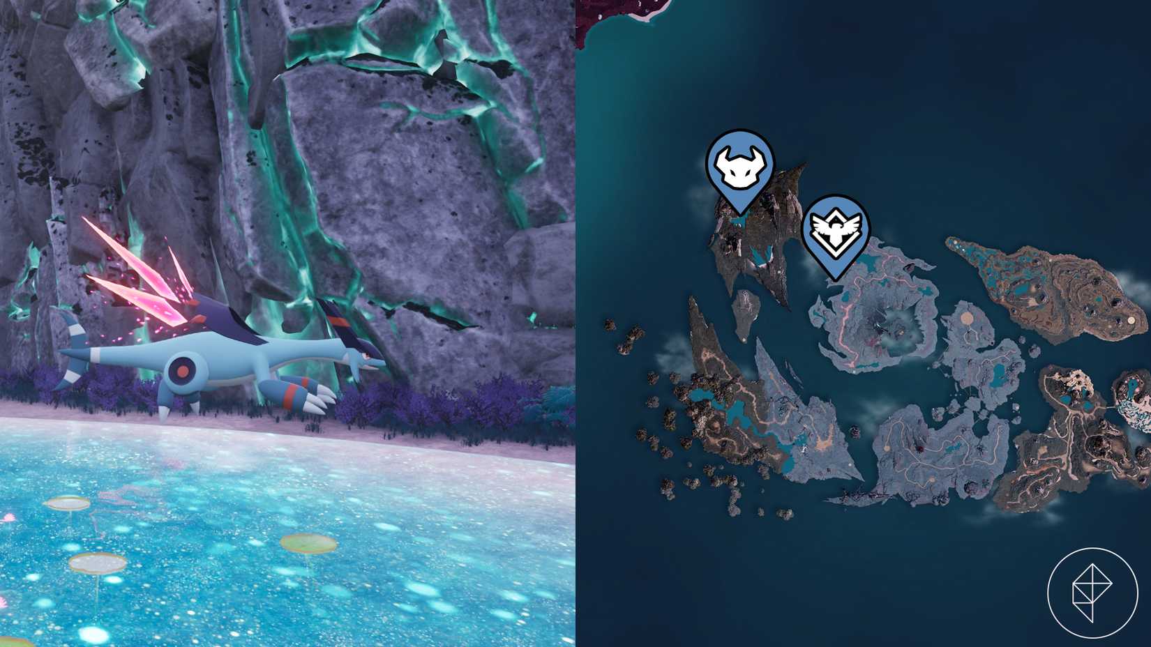Jetragon floating above water in Palworld