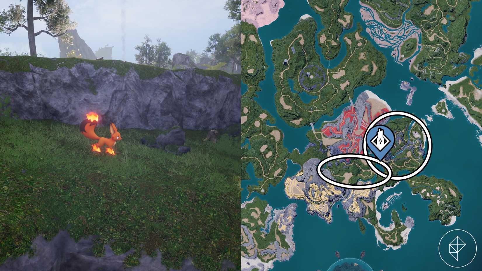 Bản đồ hiển thị vị trí tìm thấy Foxparks trong khu vực đầu game