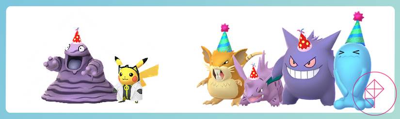 Several Pokémon with party hats in Pokémon Go