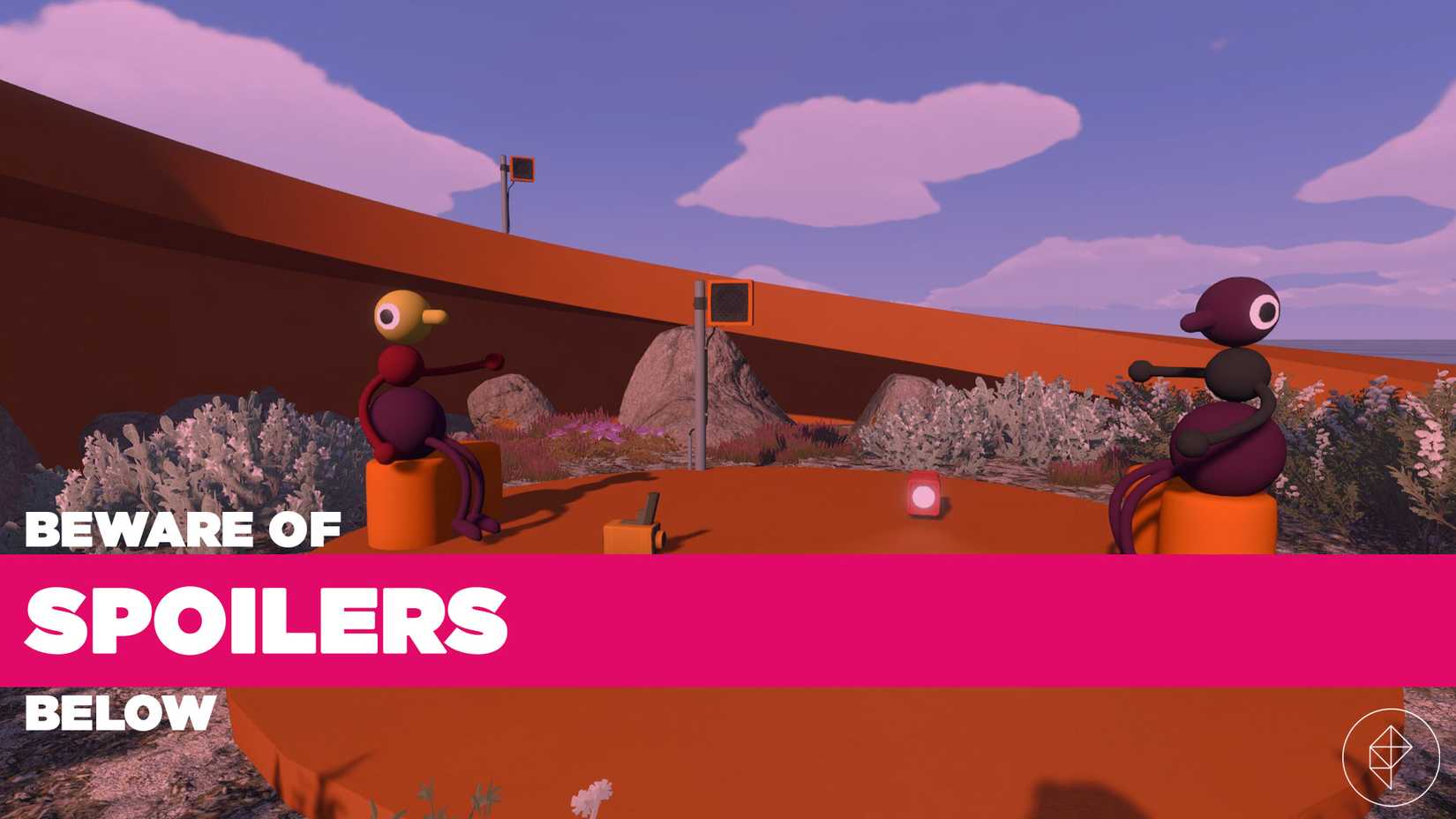 A spoiler image for Big Walk, showing two characters pointing at each other while sitting