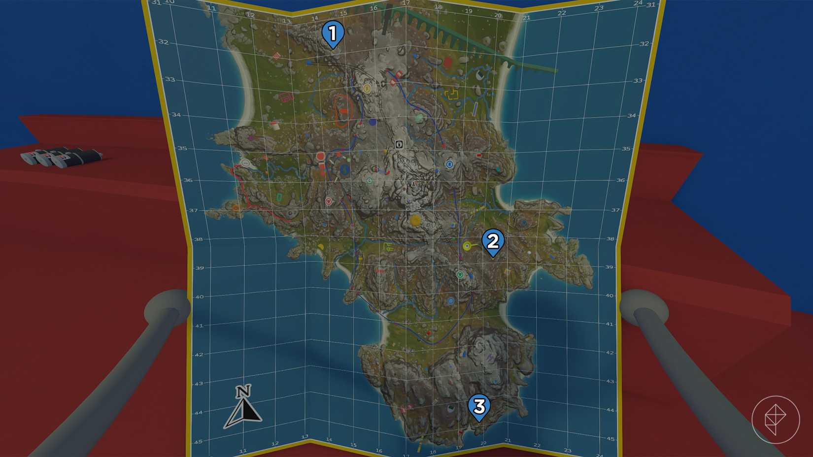 A map marking where to find three megaphones in Big Walk