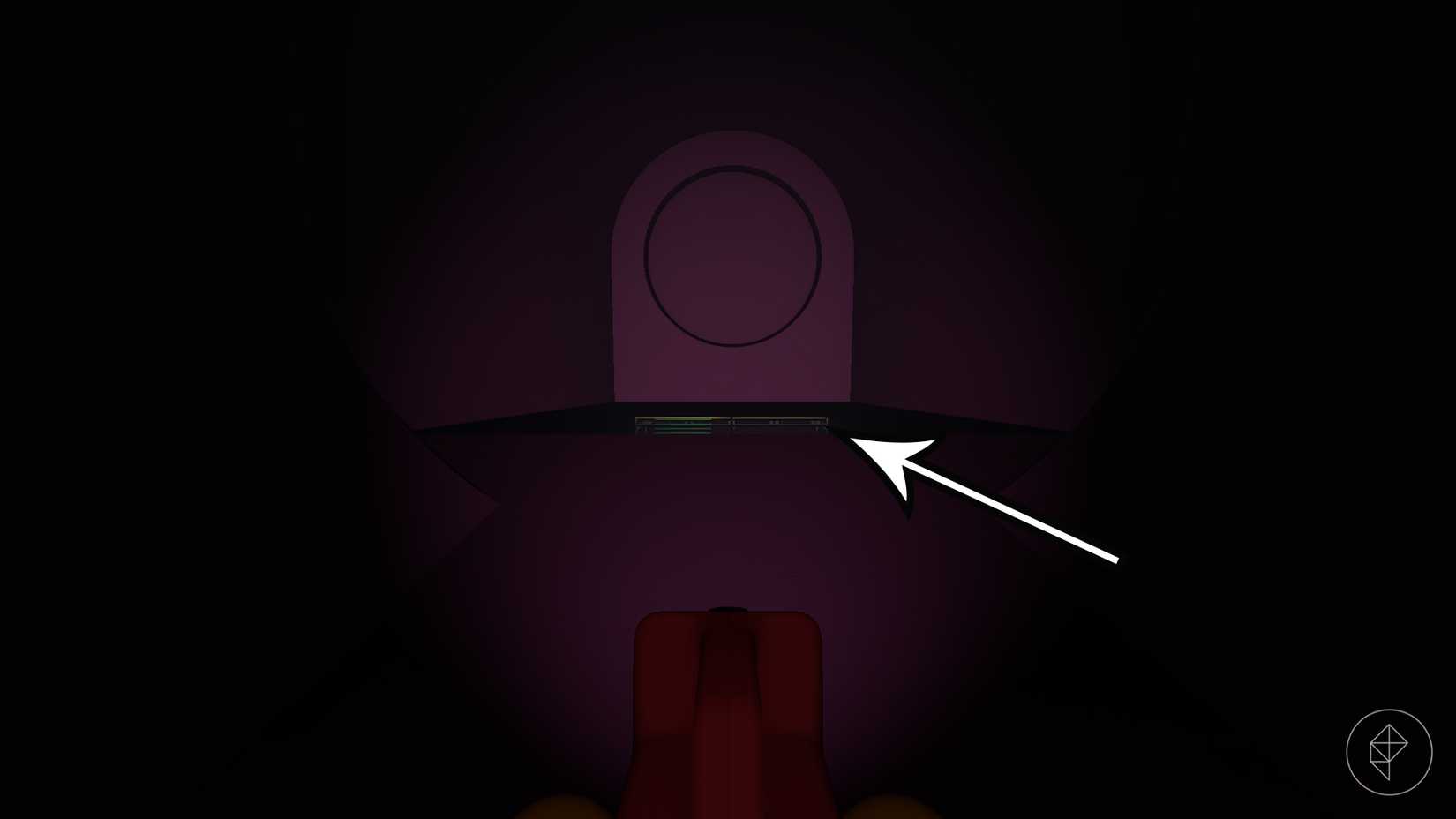 An arrow points to a small sliver that you can see past a seemingly dead end in Big Walk