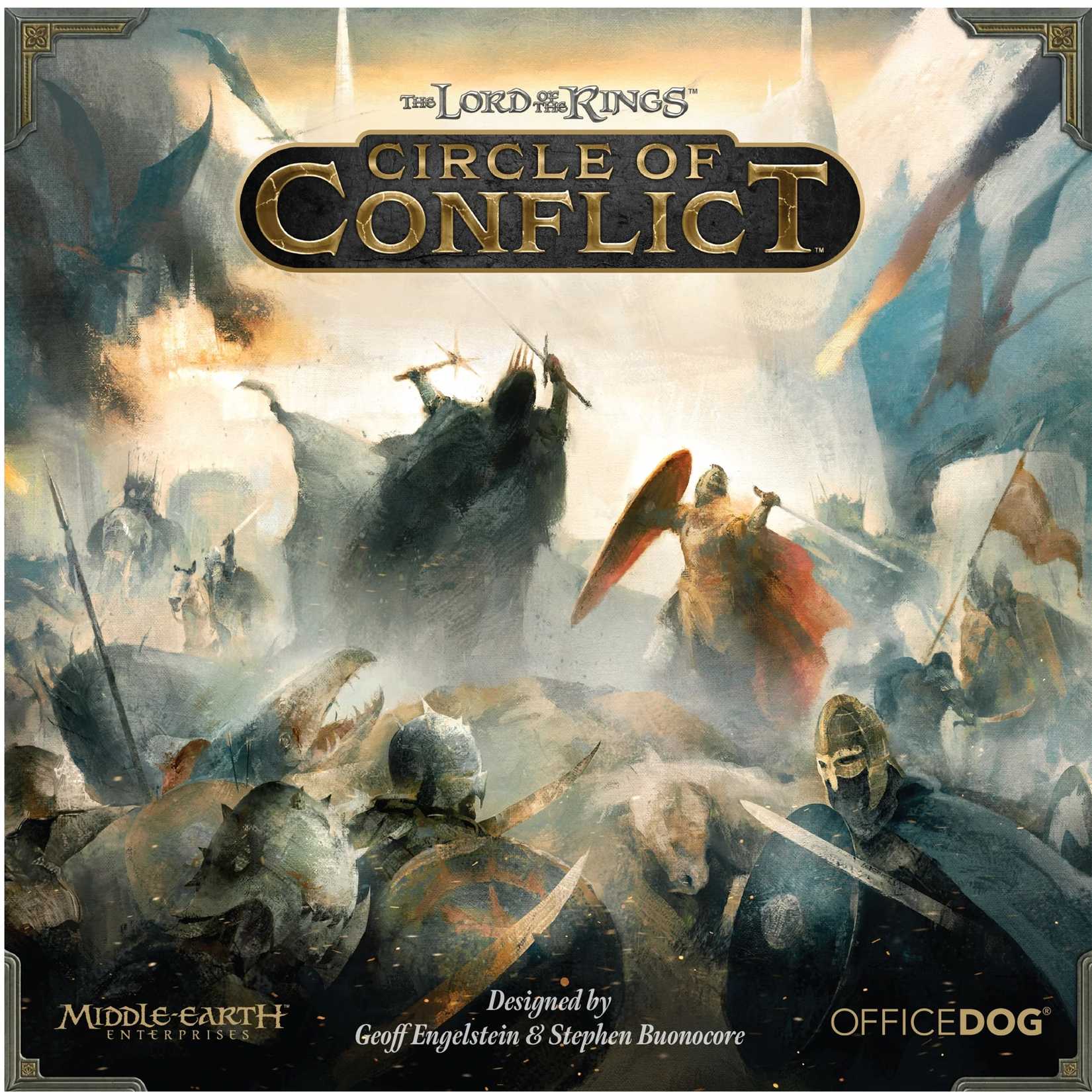 Sauron battles a knight in art from The Lord of the Rings: Circle of Conflict