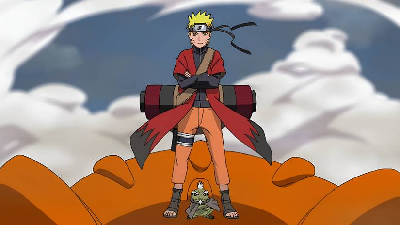 Naruto and Fukasaku stand together to fight enemies in Naruto