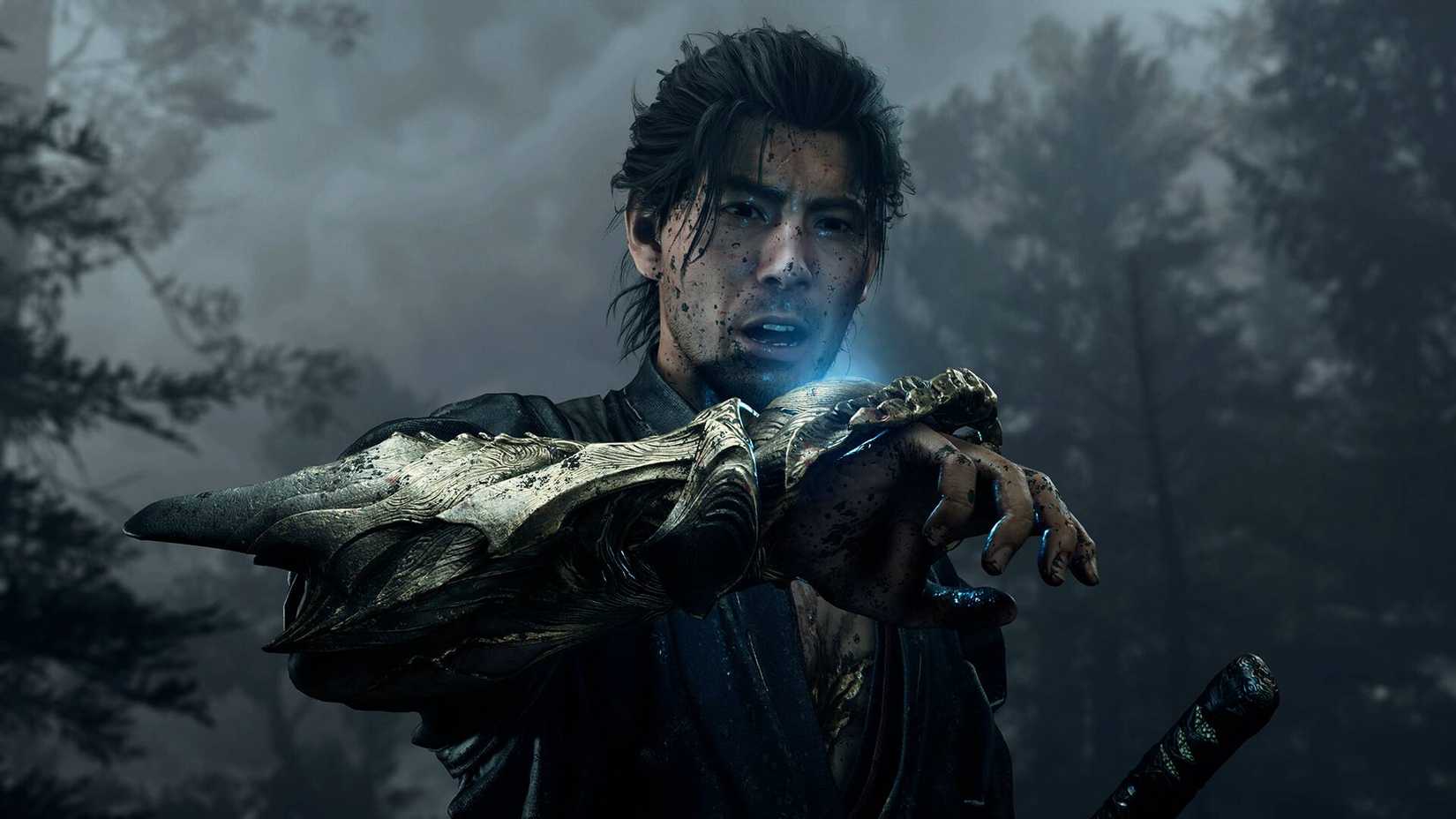 The protagonist in Onimusha: Way of the Sword wearing his gauntlet.