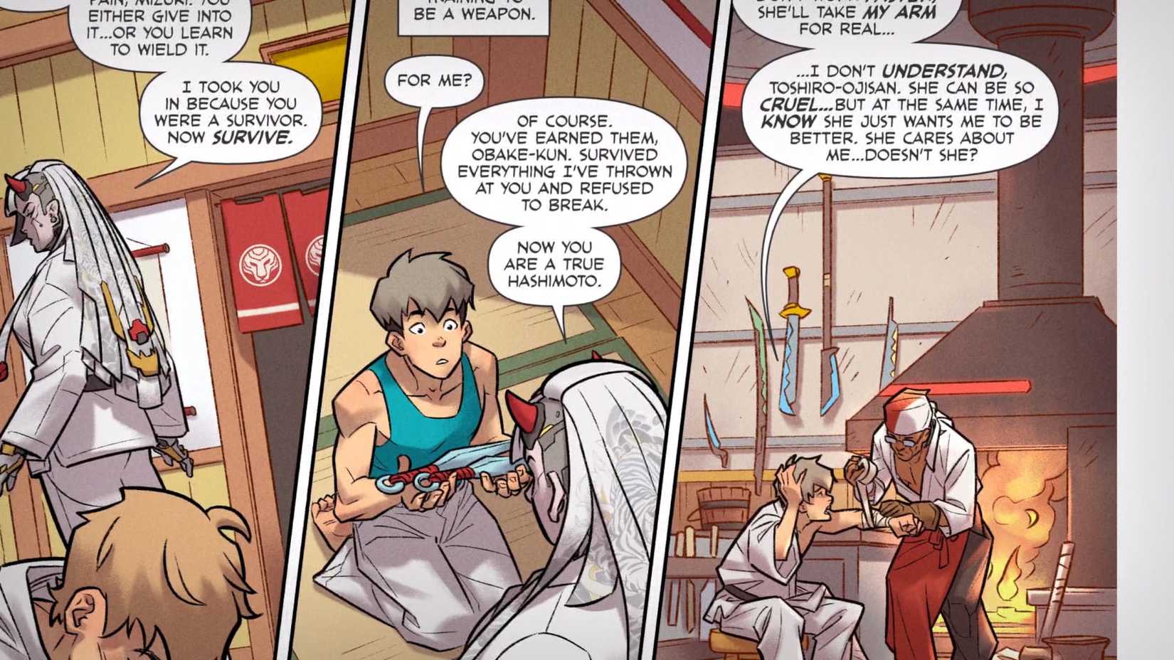Shion, Mizuki, and Toshiro in Overwatch's season 3 comic "Facing Demons"