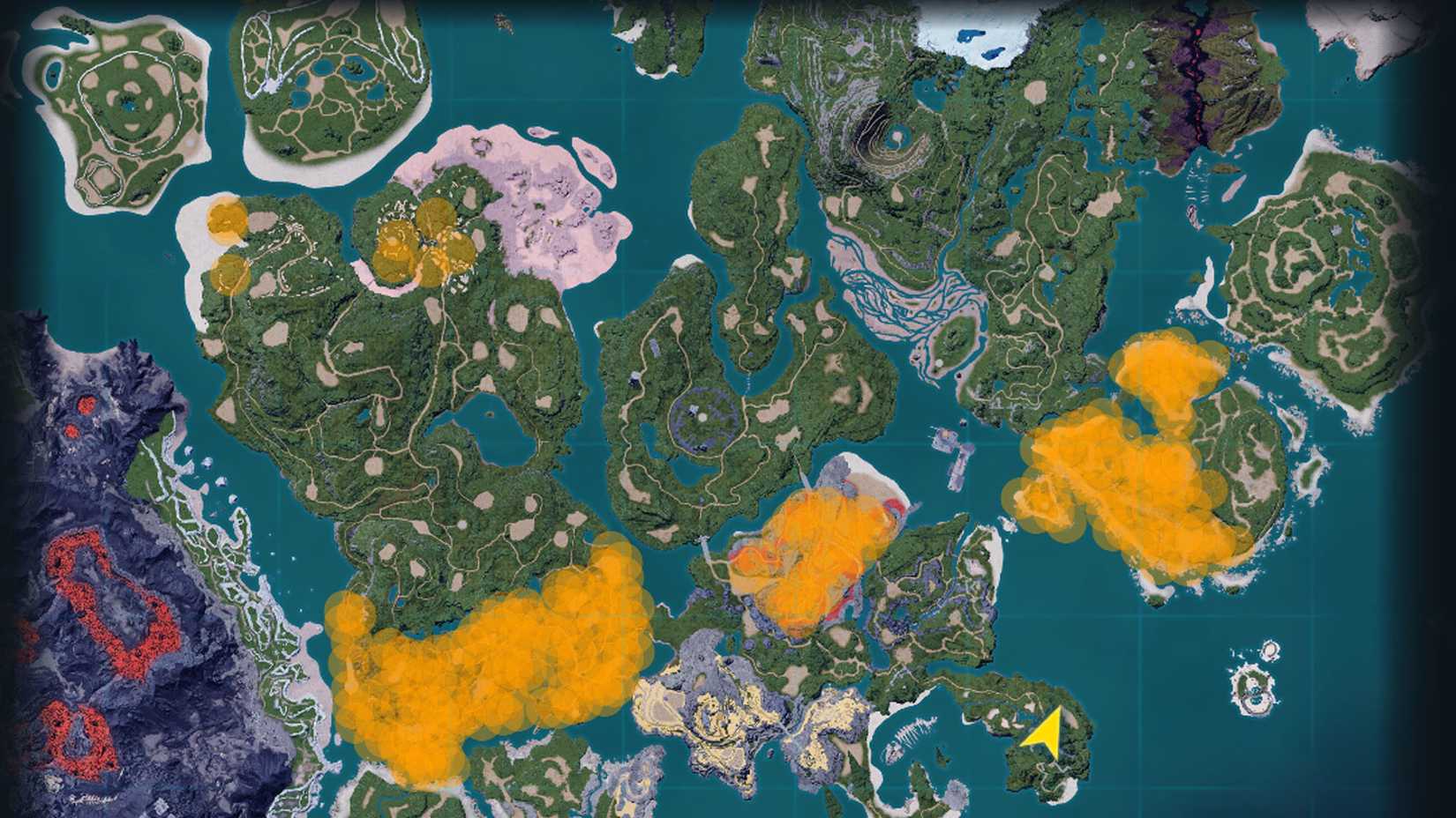 A Palworld screenshot showing the on the in-game map where you can find the Nitewing Pal