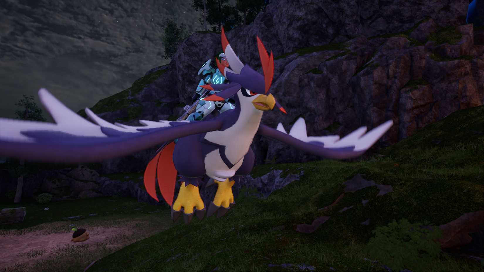 A Palworld screenshot showing the Nitewing flying mount